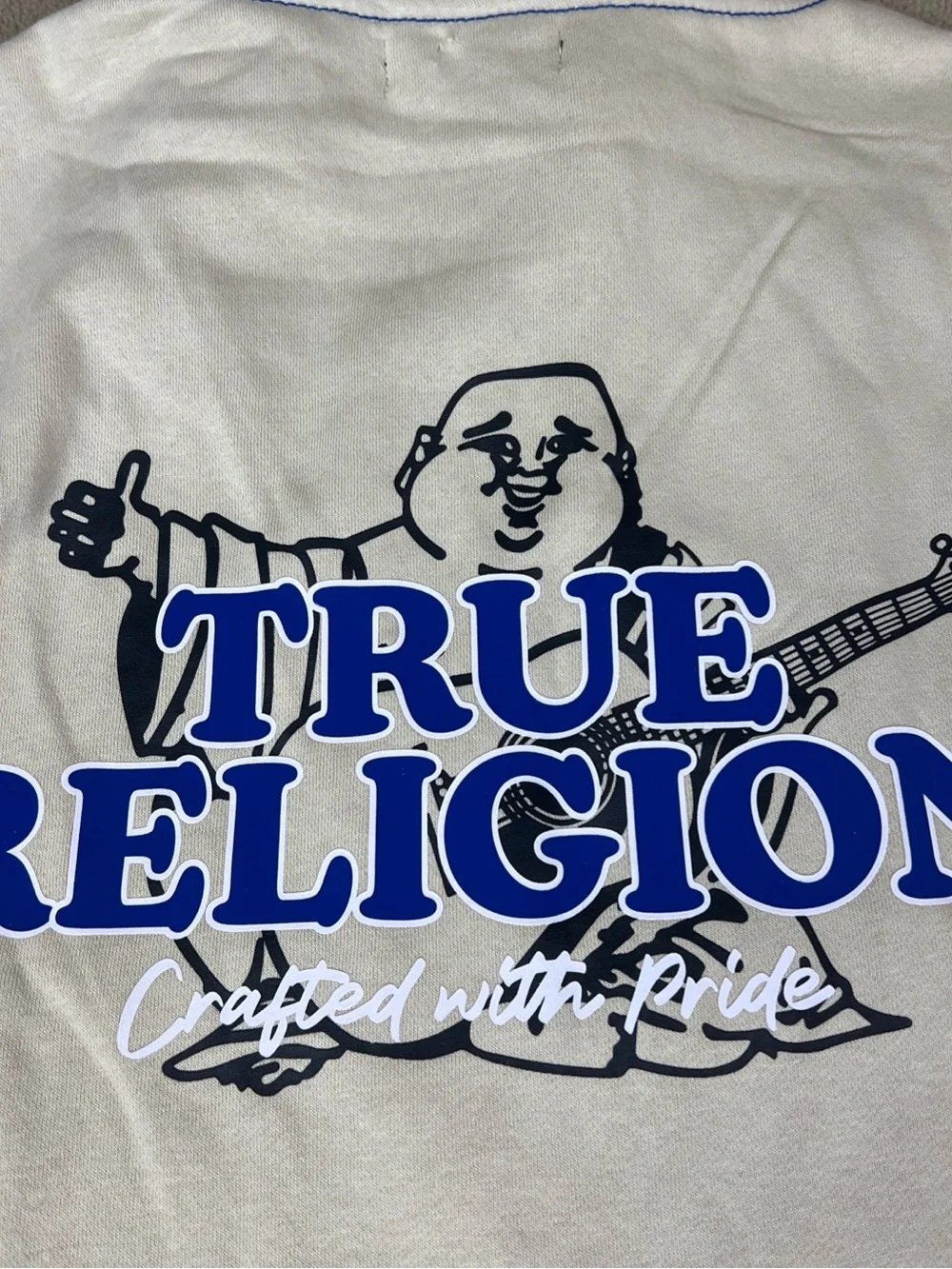 True Religion Contrast TR Full Zip Hoodie, Buddha Logo. Fog Beige. Sz Large